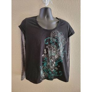 Appropriate Behavior Women's Black Paisley Long Sleeve Graphic Tee Size XXL